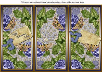 Blue Roses Happy Valentines Day Quick Tri-fold Card