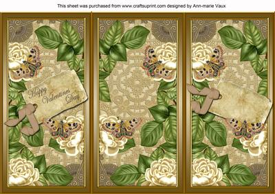 Cream Roses Happy Valentines Day Quick Tri-fold Card