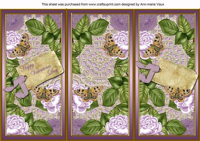 Lilac Roses Happy Valentines Day Quick Tri-fold Card