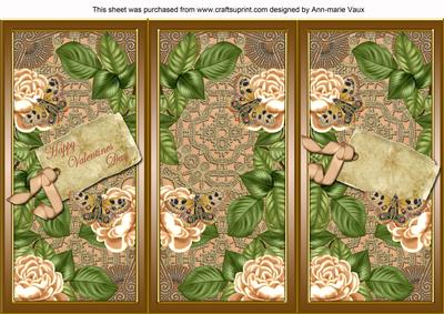 Peach Roses Happy Valentines Day Quick Tri-fold Card