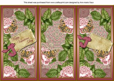 Pink Roses Happy Valentines Day Quick Tri-fold Card