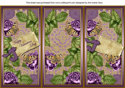 Purple Roses Happy Valentines Day Quick Tri-fold Card
