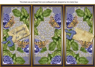 Blue Roses Especially for You Quick Tri-fold Card