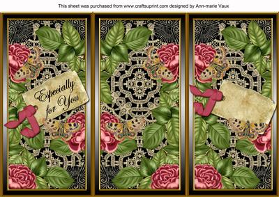 Dpink Blk Roses Especially for You Quick Tri-fold Card