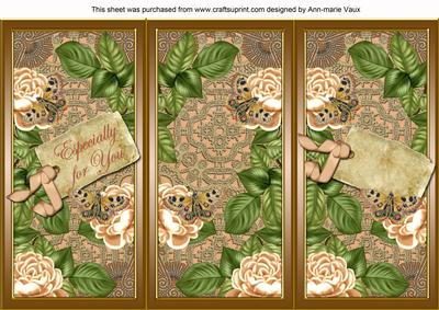 Peach Roses Especially for You Quick Tri-fold Card