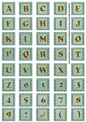 Dusky Teal Check Alphabet Embellishment Sheet