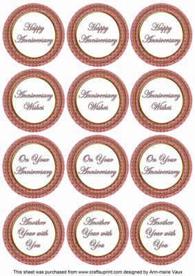 Pink Check Anniversary Mix Round Sentiment Toppers