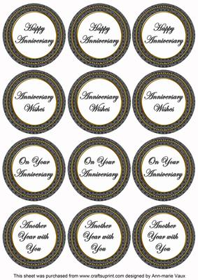 Black Check Anniversary Mix Sentiment Round Toppers