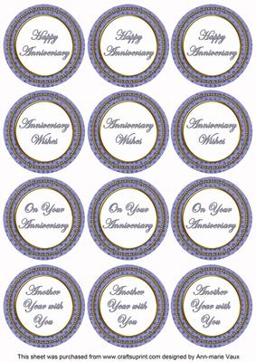 Blue Check Anniversary Mix Sentiment Round Toppers