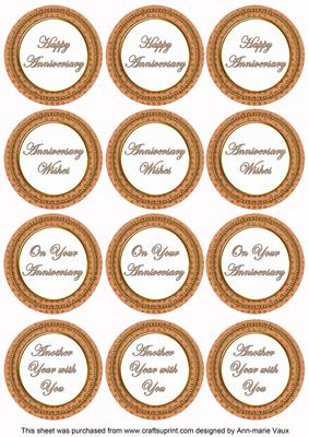 Borange Check Anniversary Mix Sentiment Round Toppers