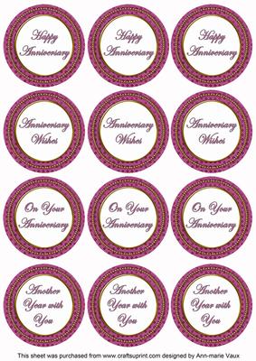 Cerise Check Anniversary Mix Sentiment Round Toppers