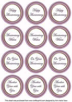 Lilac Check Anniversary Mix Sentiment Round Toppers