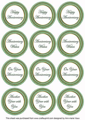 Mid Green Check Anniversary Mix Sentiment Round Toppers