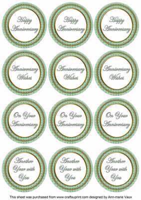 Mint Green Check Anniversary Mix Sentiment Round Toppers