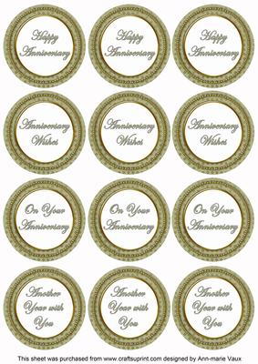 Olive Check Anniversary Mix Sentiment Round Toppers