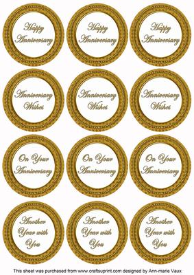 Gold Check Anniversary Mix Sentiment Round Toppers