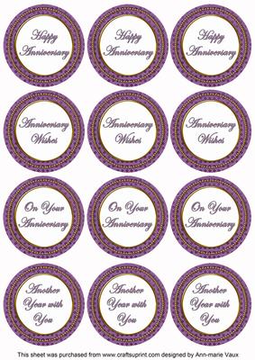 Purple Check Anniversary Mix Sentiment Round Toppers