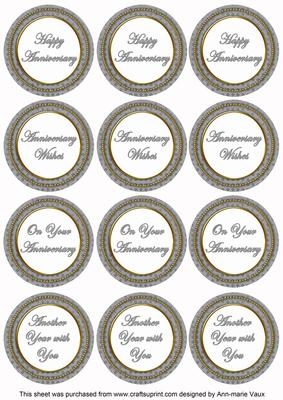 Silver Check Anniversary Mix Sentiment Round Toppers