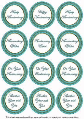 Teal Check Anniversary Mix Sentiment Round Toppers