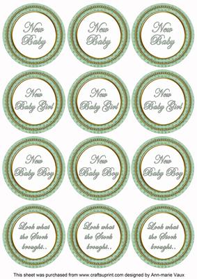 Mint Green Check Baby Mix Sentiment Round Toppers