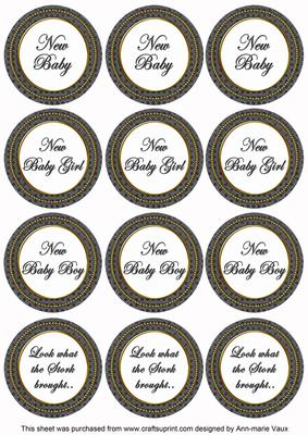 Black Check Baby Mix Sentiment Round Toppers