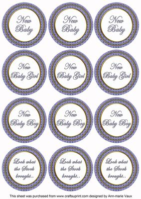Blue Check Baby Mix Sentiment Round Toppers