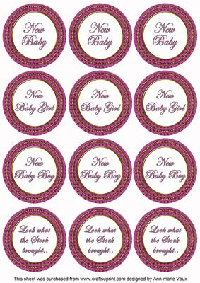 Cerise Check Baby Mix Sentiment Round Toppers