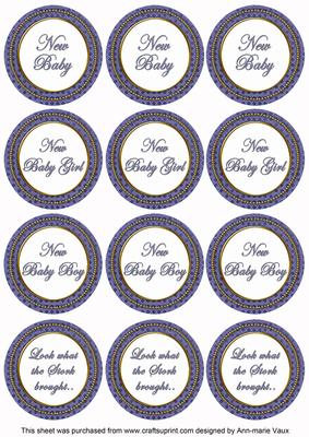 Dblue Check Baby Mix Sentiment Round Toppers