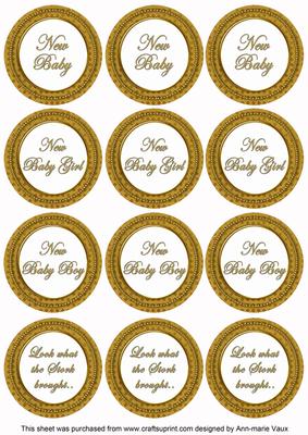 Gold Check Baby Mix Sentiment Round Toppers