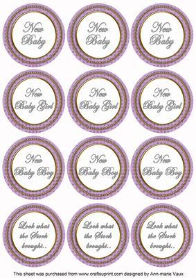 Lilac Check Baby Mix Sentiment Round Toppers