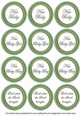 Mid Green Check Baby Mix Sentiment Round Toppers