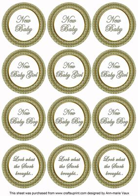 Olive Check Baby Mix Sentiment Round Toppers