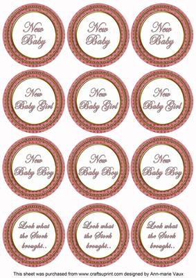 Pink Check Baby Mix Sentiment Round Toppers