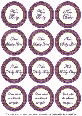 Purple Check Baby Mix Sentiment Round Toppers