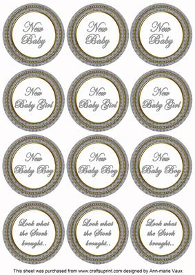 Silver Check Baby Mix Sentiment Round Toppers