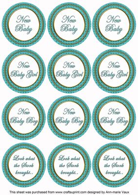Teal Check Baby Mix Sentiment Round Toppers