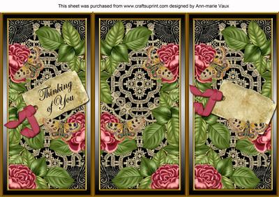 Dpink Blk Roses Thinking of You Quick Tri-fold Card