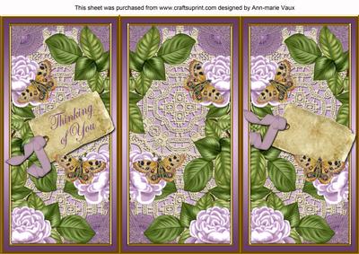 Lilac Roses Thinking of You Quick Tri-fold Card
