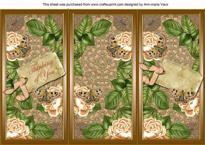 Peach Roses Thinking of You Quick Tri-fold Card