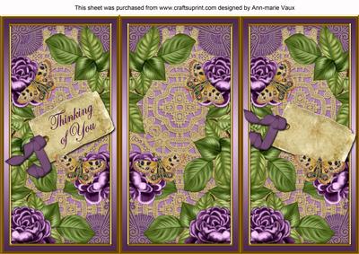 Purple Roses Thinking of You Quick Tri-fold Card