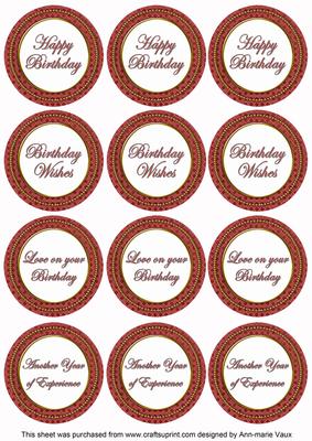 Check Birthday Mix Sentiment Round Toppers