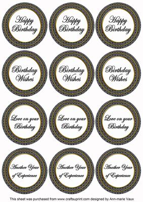 Black Check Birthday Mix Sentiment Round Toppers