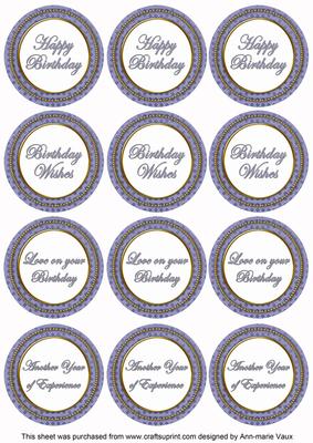 Blue Check Birthday Mix Sentiment Round Toppers