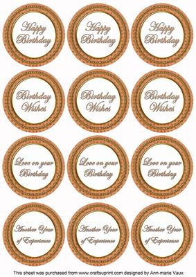 Borange Check Birthday Mix Sentiment Round Toppers