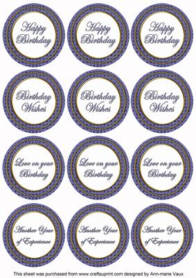 Dblue Check Birthday Mix Sentiment Round Toppers