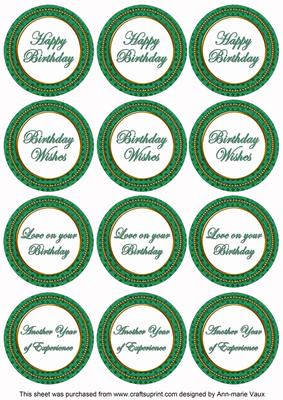 Dgreen Check Birthday Mix Sentiment Round Toppers