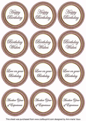 Dpink Check Birthday Mix Sentiment Round Toppers