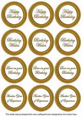Gold Check Birthday Mix Sentiment Round Toppers