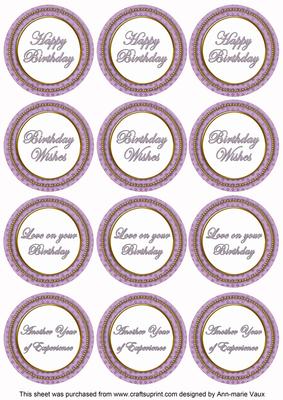 Lilac Check Birthday Mix Sentiment Round Toppers