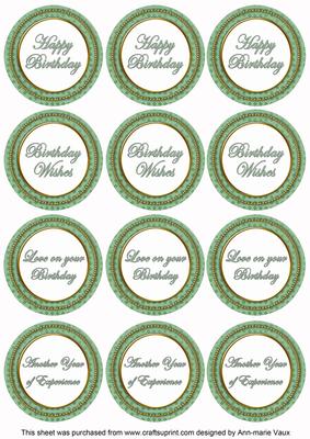 Mid Green Check Birthday Mix Sentiment Round Toppers